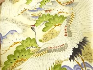 アンティーク　城に鶴・亀模様刺繍紋付男児着物(内袖・長襦袢付き)